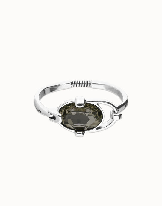Pulsera r&iacute;gida ba&ntilde;ada en plata de ley con cristal  facetado ovalado gris